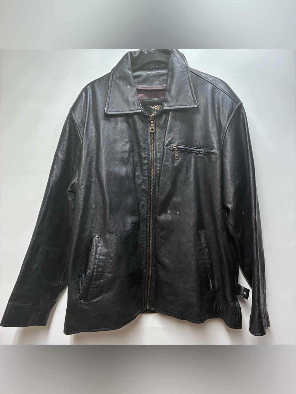 Vintage 90s Jamin Leather Mens XL Full Zip Black Jacket Motorcycle Collar Pocket
